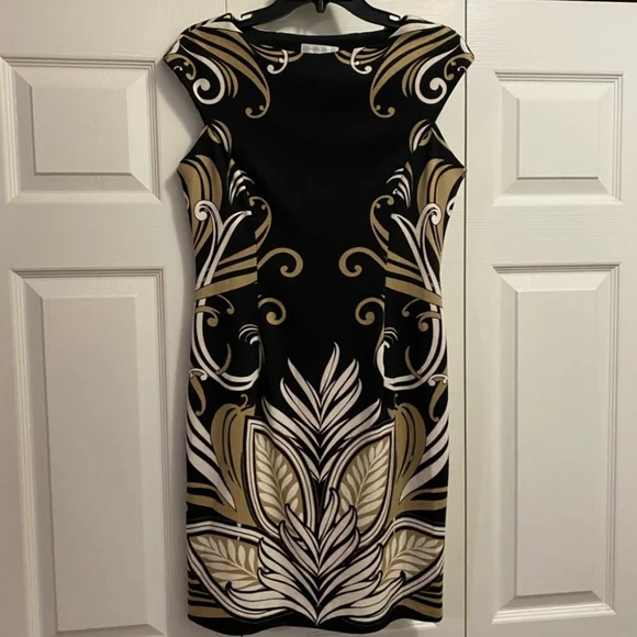 London Times | Dresses | Elegant Gorgeous Classy London Times Black And Gold  Patterned Stretchy Dress | Poshmark